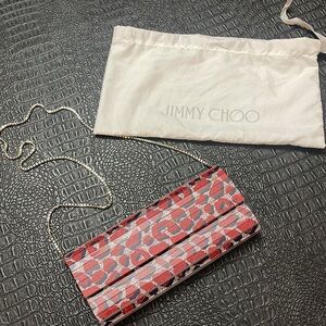 Jimmy Choo Acrylic Glitter Sweetie Leopard Print Clutch Rosewater Hand Bag